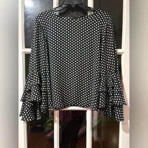 Polka Dot Ruffle Sleeve Top - Black and White